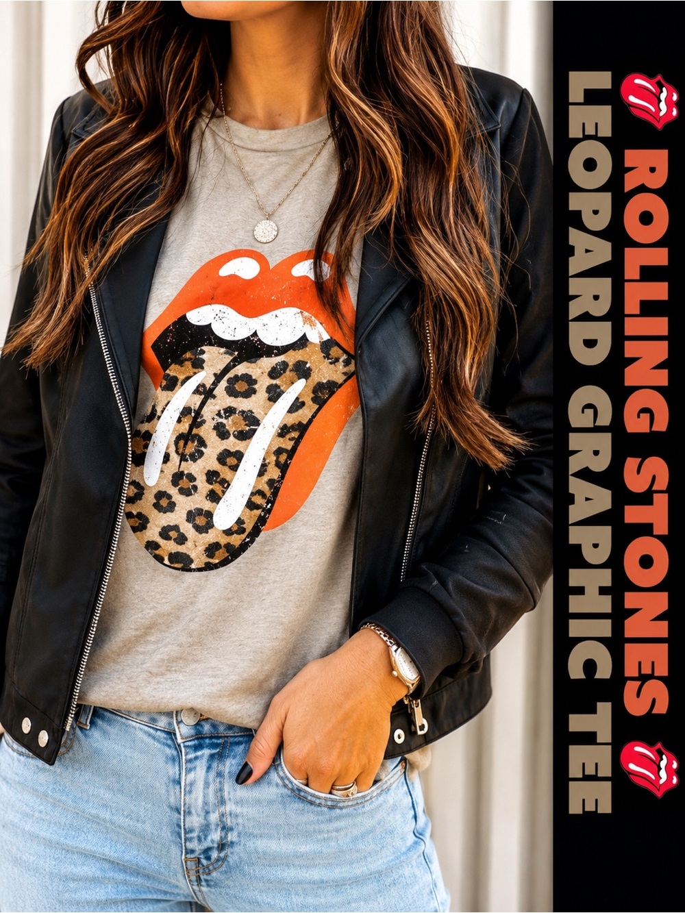 Rolling Stones Tongue/Leopard Print Graphic Tee